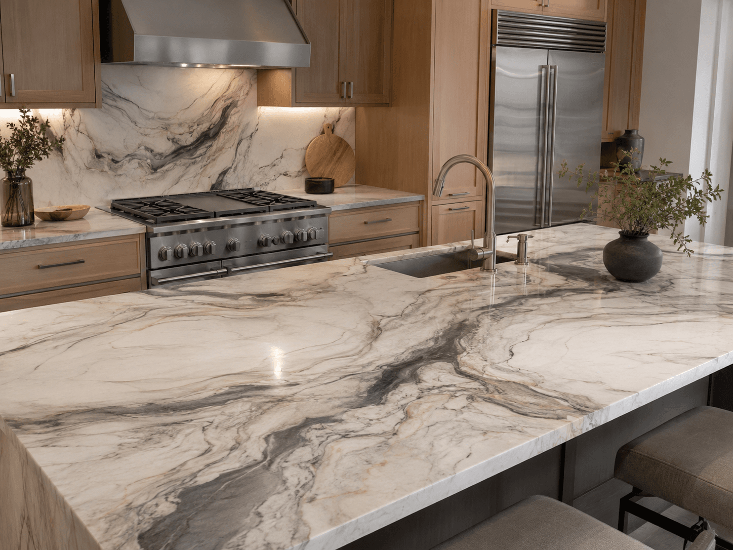 Quartzite And Porcelain Countertop Slab In A Rolla Kitchen